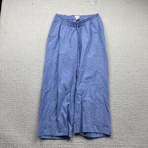 H&M Mama Baby Blue Linen Blend Maternity Ankle Pants Baggy Loose Wide Wom Sz S